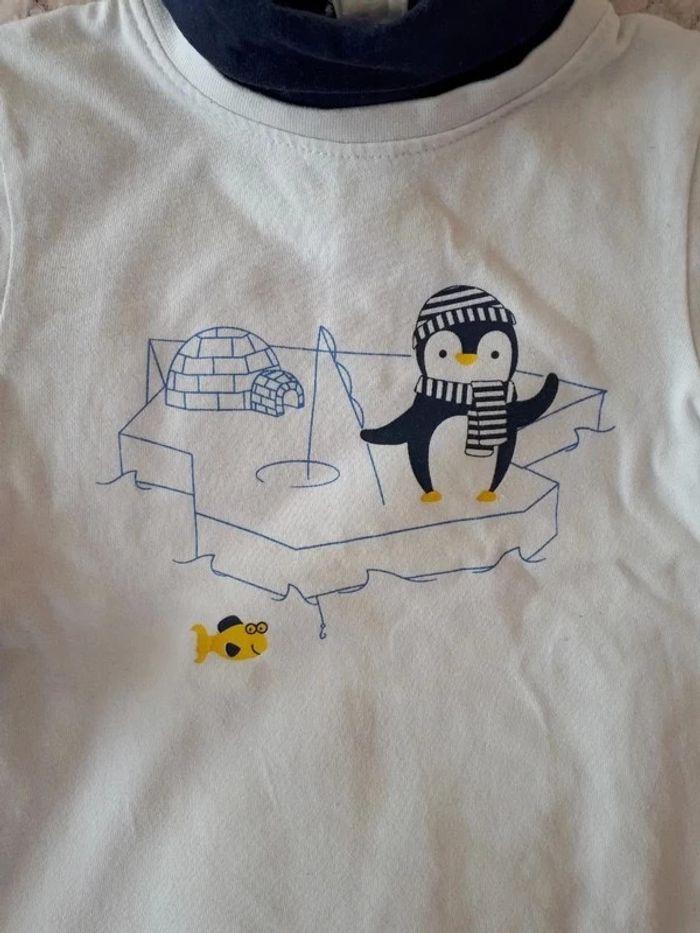 T-shirt manches longues col roulé blanc bleu marine pingouin Mes Petits Cailloux 2 ans - photo numéro 2