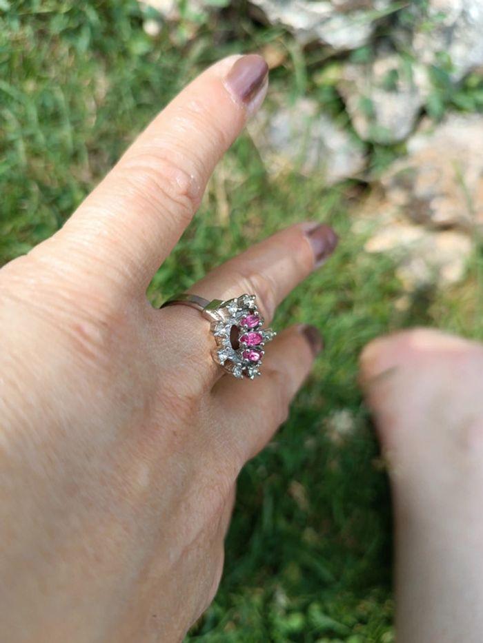 Bague vintage vtg rubis ajustable réglable argenté silver pat fleur flower rosace bijou - photo numéro 8