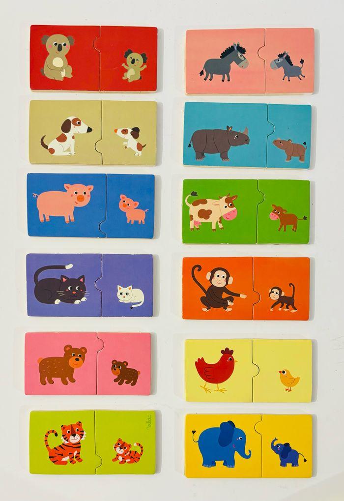 Vilac jeu de 12 paires maman bébé animaux  puzzle animaux couleurs jouet en bois jeu de société djeco janod goula hape montessori motricité fine éveil des durable observer associer lot SOP77 - photo numéro 4