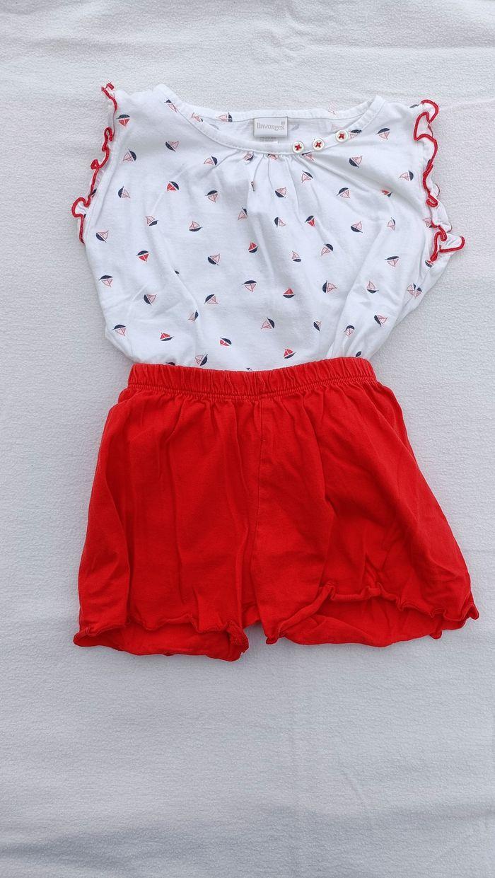 Ensemble t-shirt et short bébé rouge et blanc - photo numéro 1