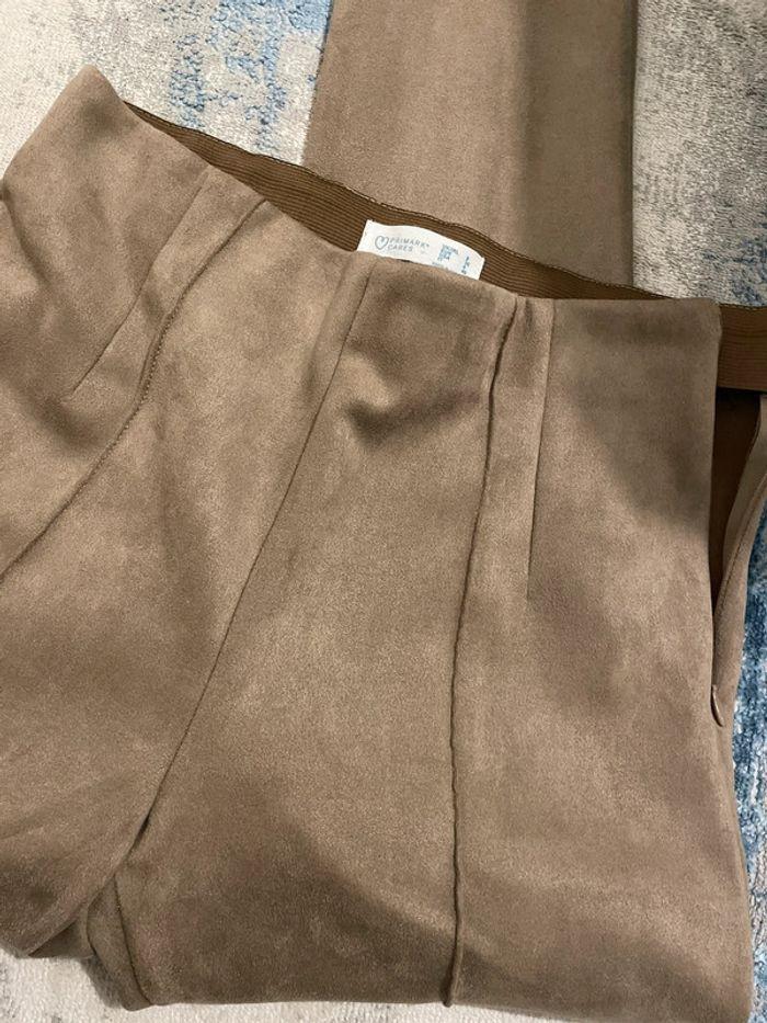 Pantalon droit effet velours marron/crème - photo numéro 8