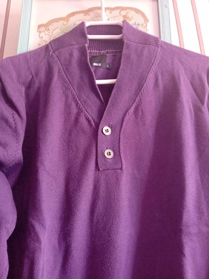 Pull homme 👨 col V violet foncé très peu porté taille L de chez Brice - photo numéro 2