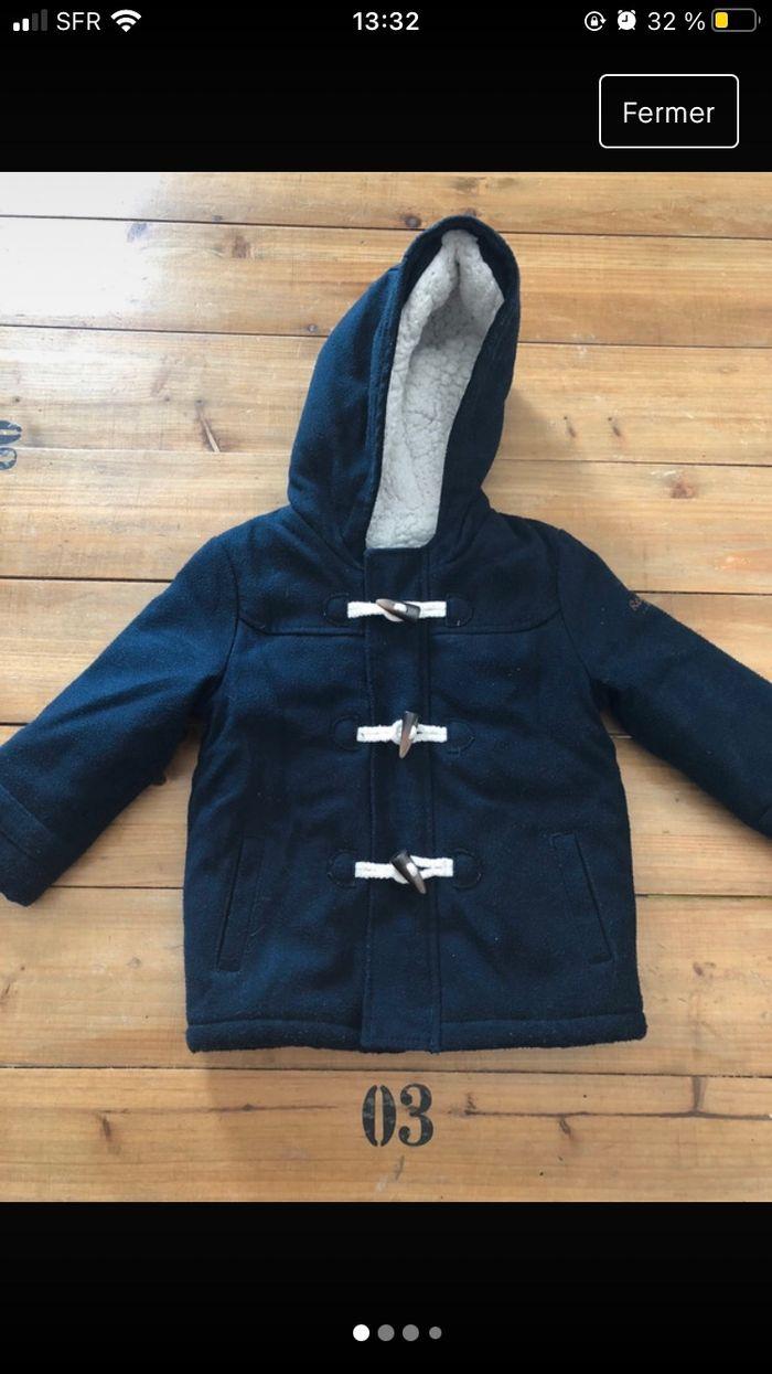 Manteau duffle coat  bleu marine  Fermeture éclair + 3 boutons sur le devant Capuche  Molletonné à l’intérieur  Kiabi  18 mois - photo numéro 1