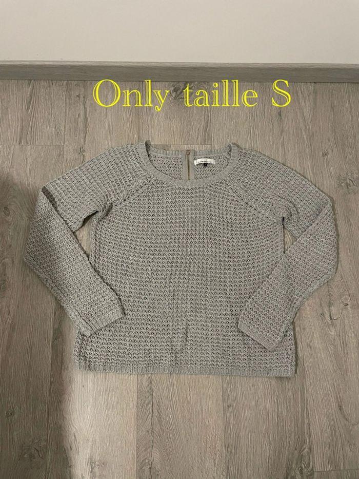 Pull gris manche longue en crochet transparent only taille S - photo numéro 1