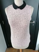 Blouse sans manche avec col, top rose claire et noir et marron neuve