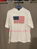 T-shirt à manches courtes blanc vintage drapeau américain Ralph Lauren Sport taille XL