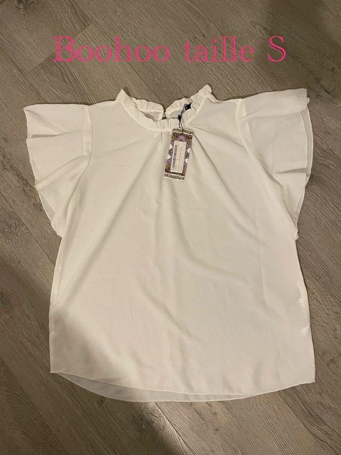 Blouse à manches courtes blanc volant manche et col neuf boohoo taille 36 - photo numéro 1