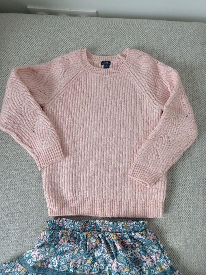 Ensemble jupe liberty menthe/rose+ pull rose pailleté 4 ans - photo numéro 2