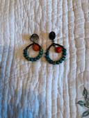 Boucles d’oreilles percées Nature en nacre, turquoises, corail, cuir