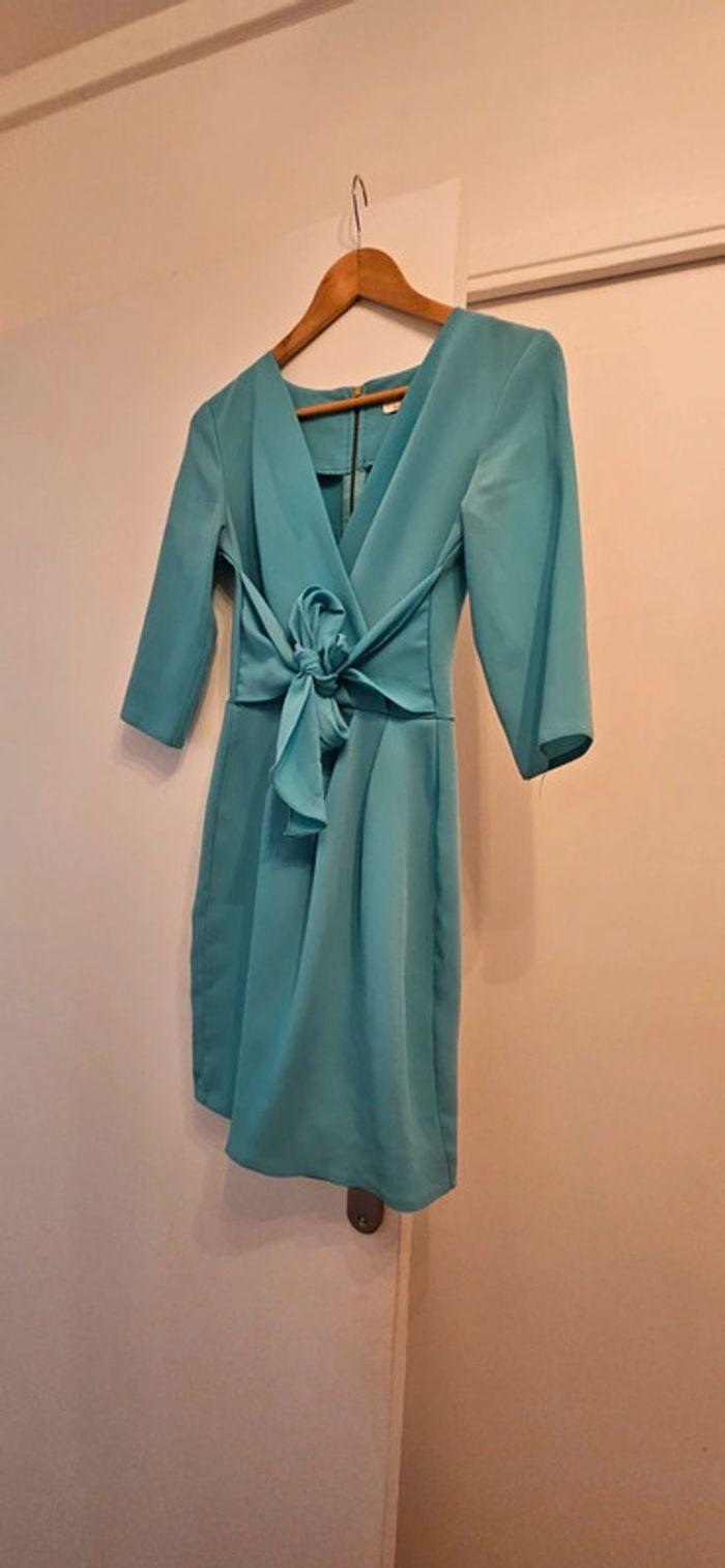 Robe chic manches 3/4, turquoise, taille 36 - photo numéro 3