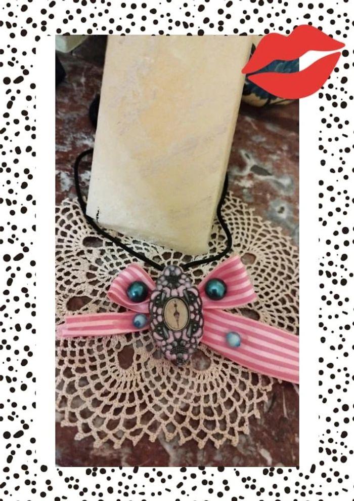 Collier necklace ruban bow rose lolita y2k - photo numéro 3