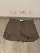 Short cargo marron taupe taille haute en lin mim taille 38