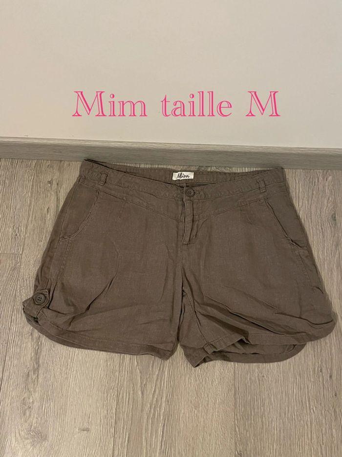 Short cargo marron taupe taille haute en lin mim taille 38 - photo numéro 1