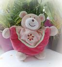 Peluche plush doudou Teddy Bear ours small ajena mou souple corail fleur flower rond