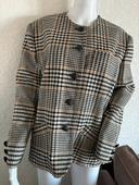 Veste tweed carreaux beige noir gris col rond Bragard 70s vintage taille L/40