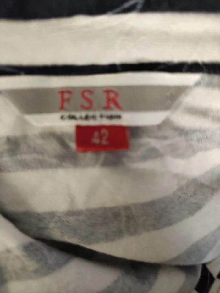 Chemise tee shirt rayée marine blanc manches courtes Fsr Collection Taille 42 - photo numéro 4