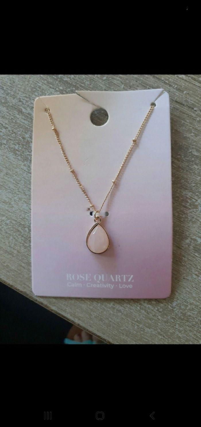 Collier pierre précieuse rose quartz neuf - photo numéro 1