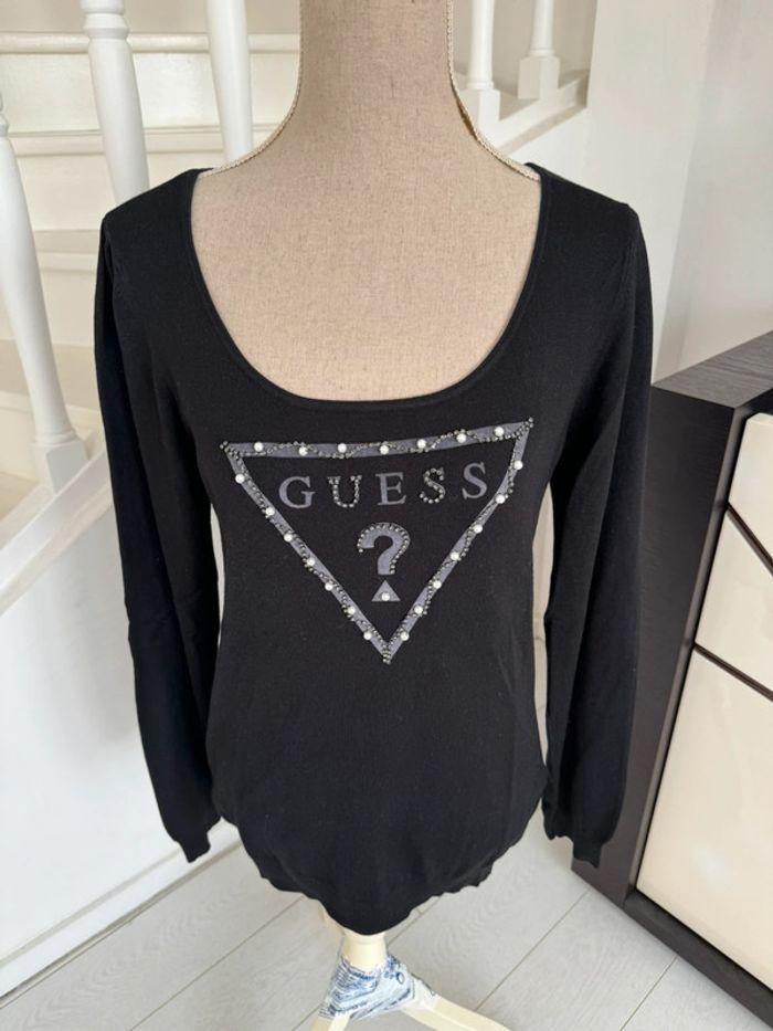 Pull Guess noir avec perles blanches et strass - photo numéro 2