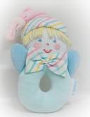 Hochet vintage grelot corolle clown lutin pastel bleu blue 1997 bébé baby doudou peluche plush teddy