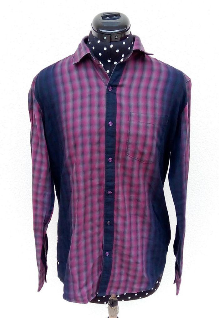 Chemise manches longues à carreaux noir, rose ou fuschia et gris Bleu Tonic taille S - photo numéro 1