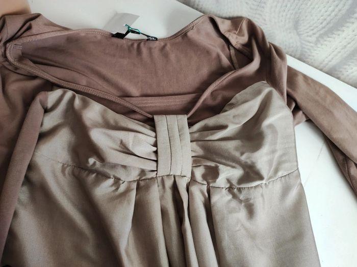 Robe bi-matiere marron beige taille S - photo numéro 7