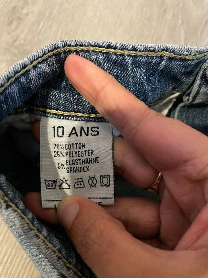 Pantacourt en jean bleu revers kaki militaire bas taille haute taille 10 ans - photo numéro 4