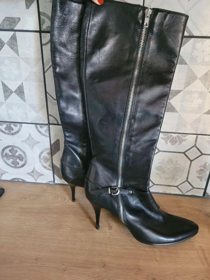 Botte en cuire taille 38 fausta moretti à zip porter 3 fois - photo numéro 1