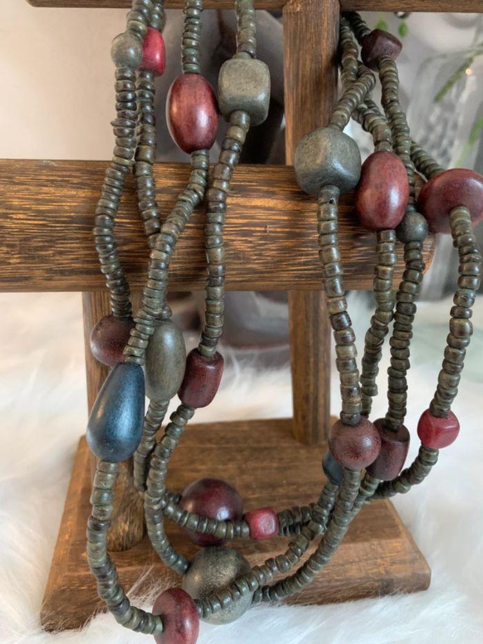 Collier multirang perles bois style africain tons marron et kaki - photo numéro 1