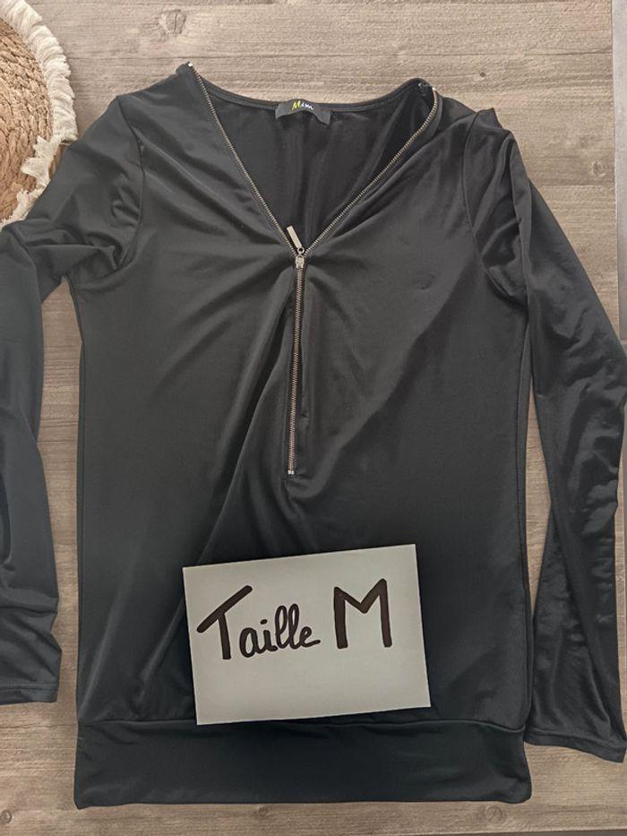 🙋🏼‍♀️Haut noir fluide avec fermeture éclair taille M MIM - photo numéro 1