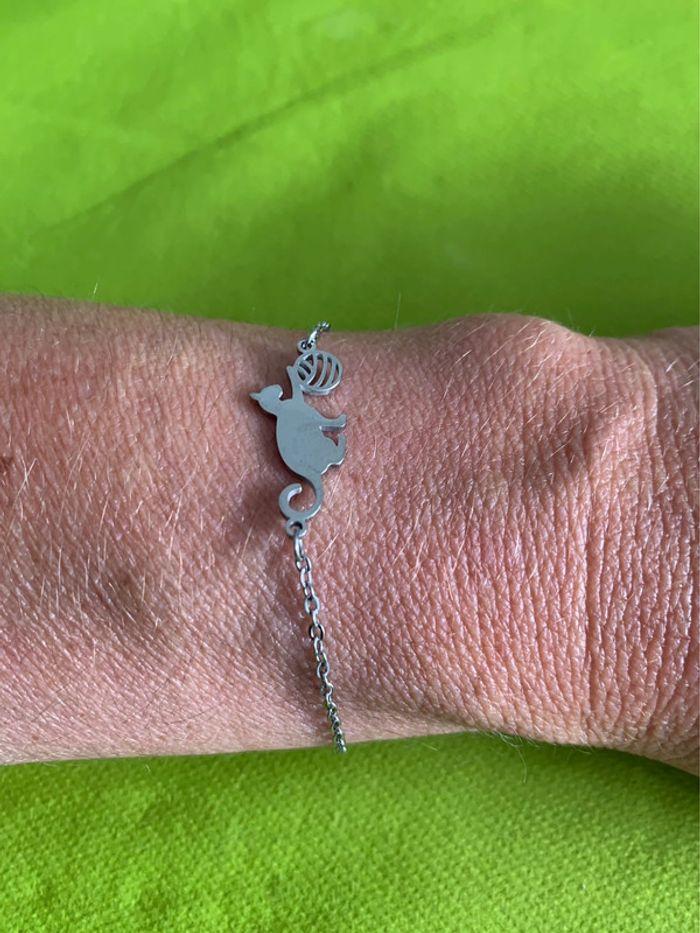 Joli bracelet porte bonheur « Chat » ou chaton en acier inoxydable argenté - photo numéro 5