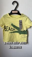 6 mois T-shirt manches courtes bébé garçon  jaune crocodile tex neuf étiquette