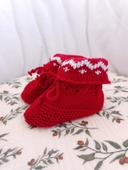 Chaussons maille rouge/blanc motifs 0/1 mois