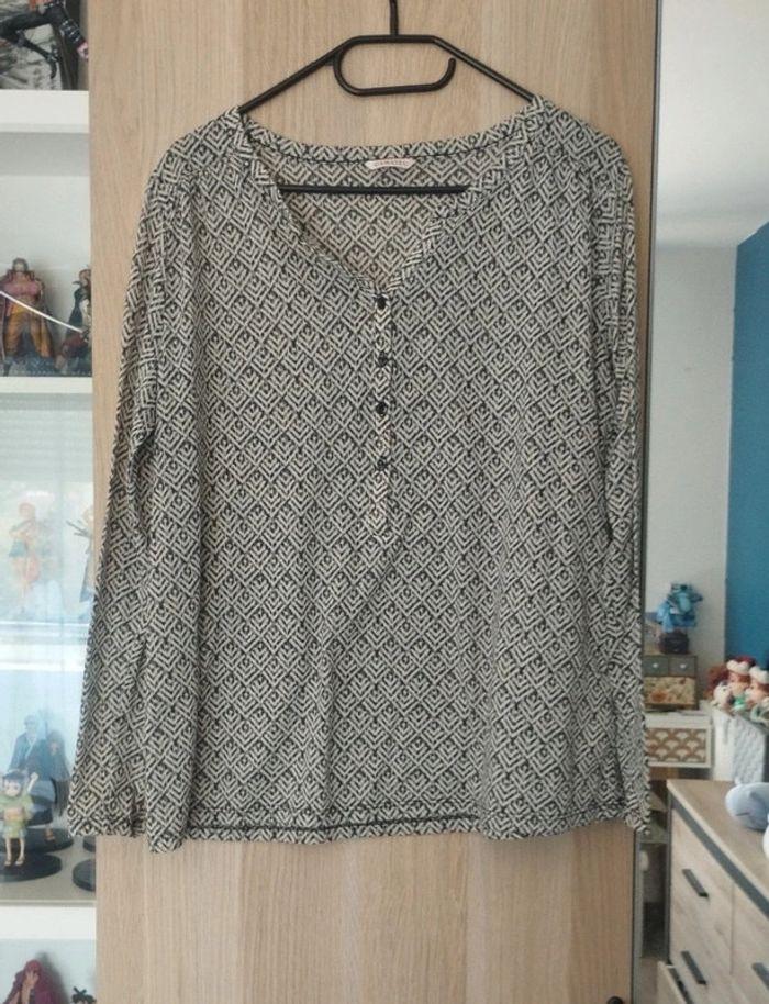 Blouse a motif noir gris et blanc camaïeu - Taille L 40