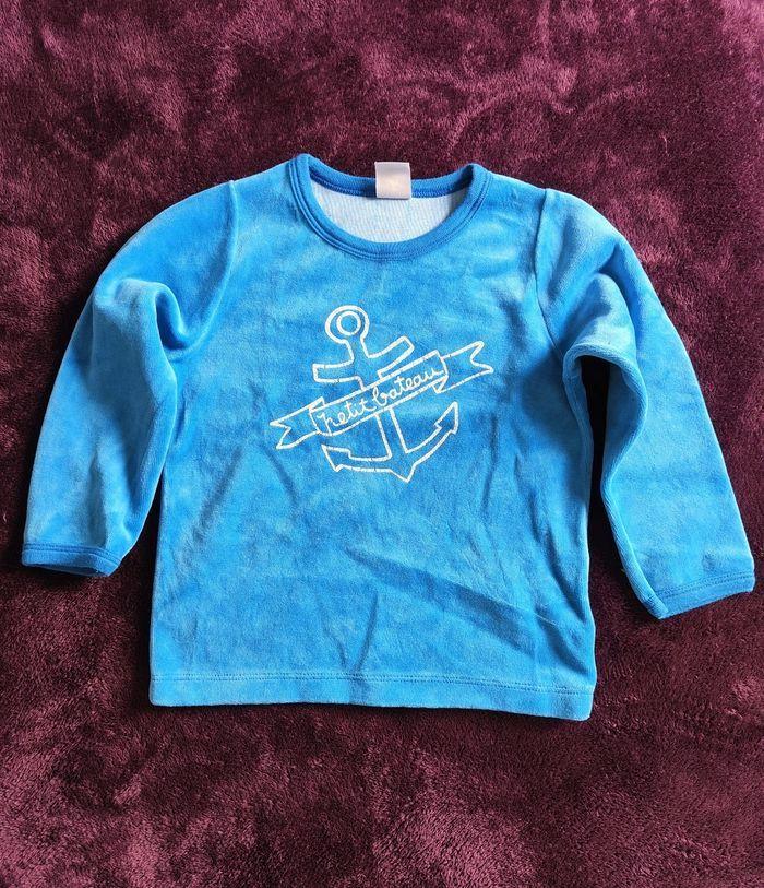 Haut pyjama velours bleu Petit Bateau 3 ans - photo numéro 1