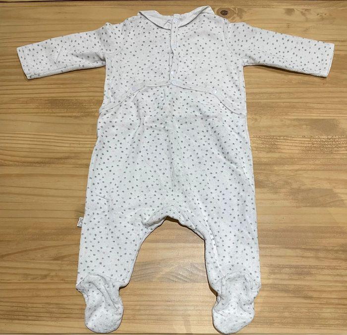 Pyjama Velour blanc avec pois gris et rose -12mois/74cm - photo numéro 2