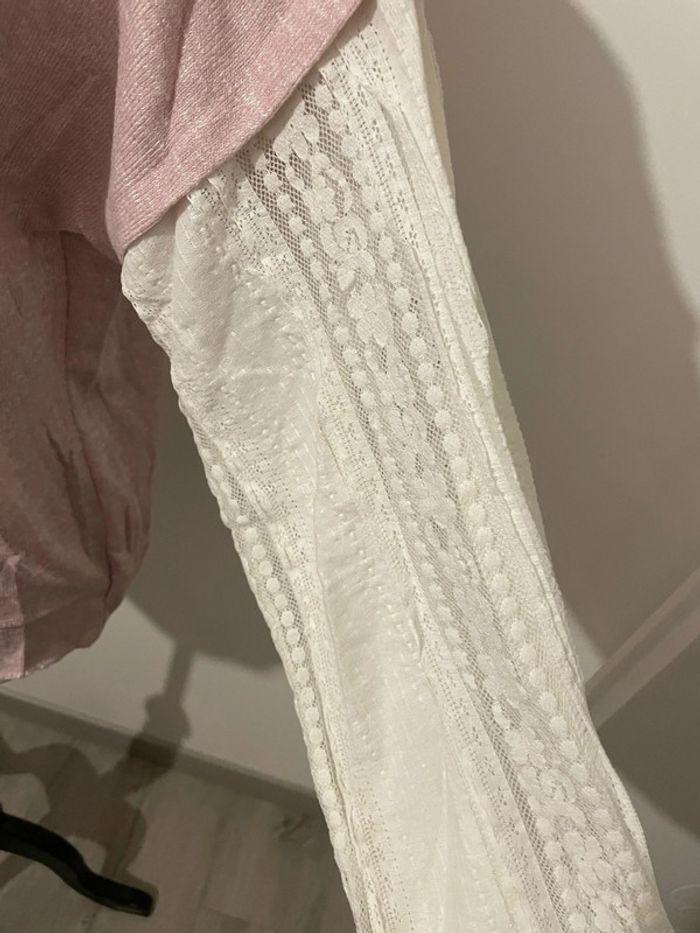 Pull à manches longues effet chemise rose clair et blanc taille 38 - photo numéro 2