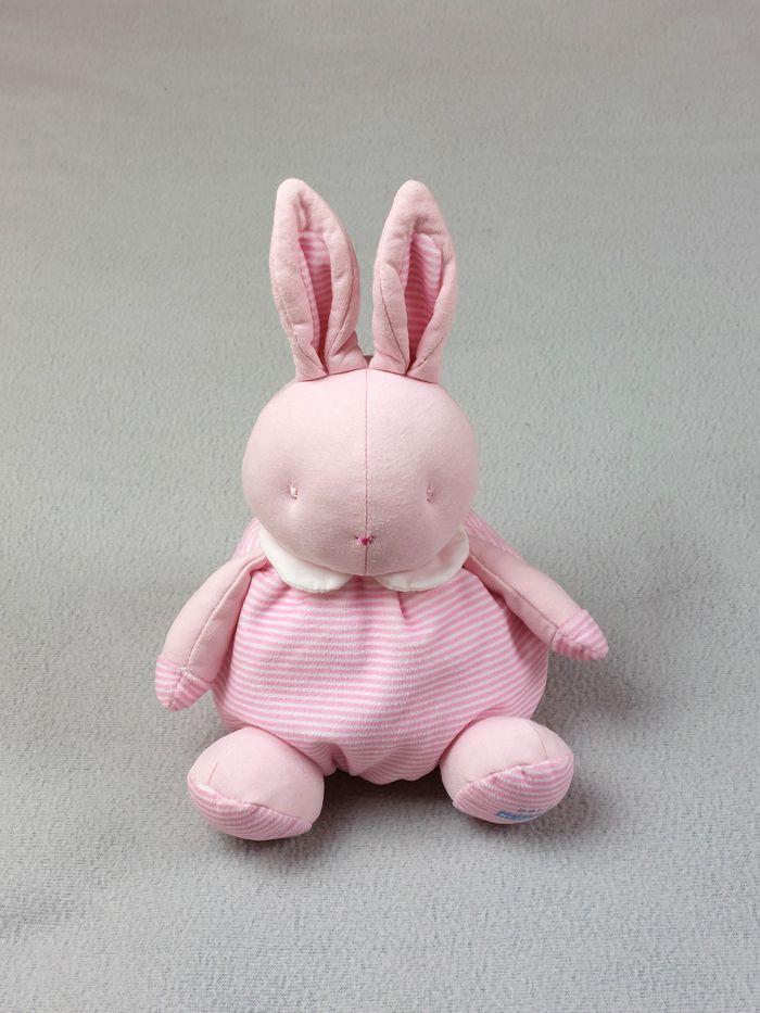 Doudou peluche lapin BEBE KLORANE boule rayé tout rose col blanc 26 cm - photo numéro 1