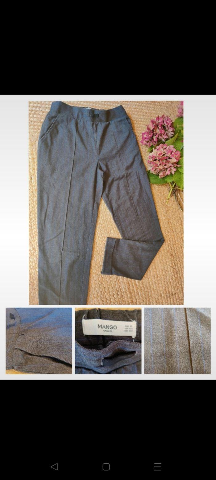 Pantalon type costume ajusté Chino taille élastique Mango taille 34 gris rayures - photo numéro 1