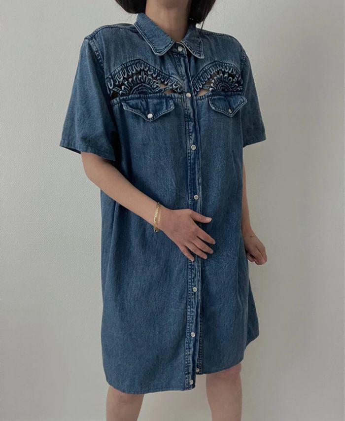 Robe chemise denim ajouré - photo numéro 8