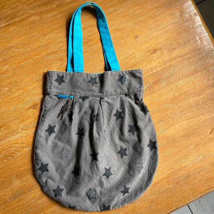 Sac en toile TopMdel gris et turquoise avec imprimé étoiles