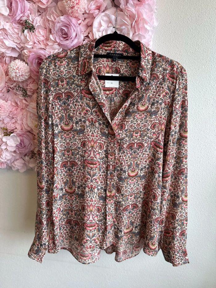 Chemise Caroll Paris à motifs fleuris rose pâle, taille 36 - photo numéro 1