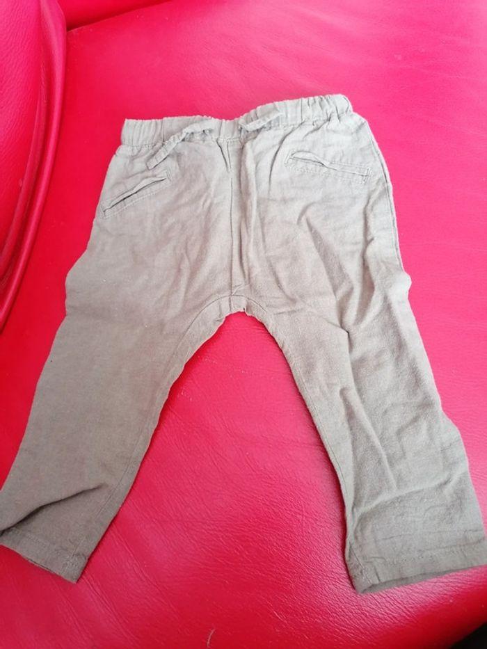 Pantalon lin bébé garçon vert kaki 12 mois - photo numéro 1