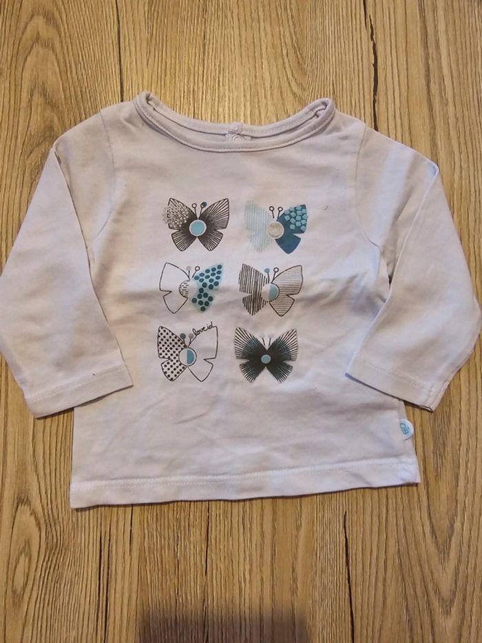 T-shirt manche longue papillon bébé fille 3 mois