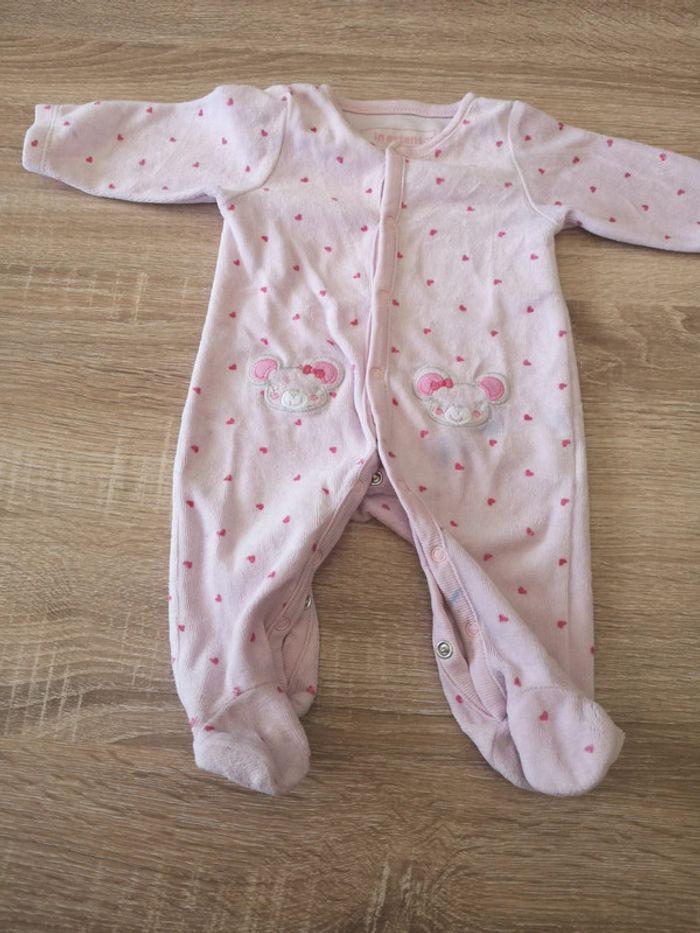 Pyjama velour Bébé 1 mois rose cœurs - photo numéro 2