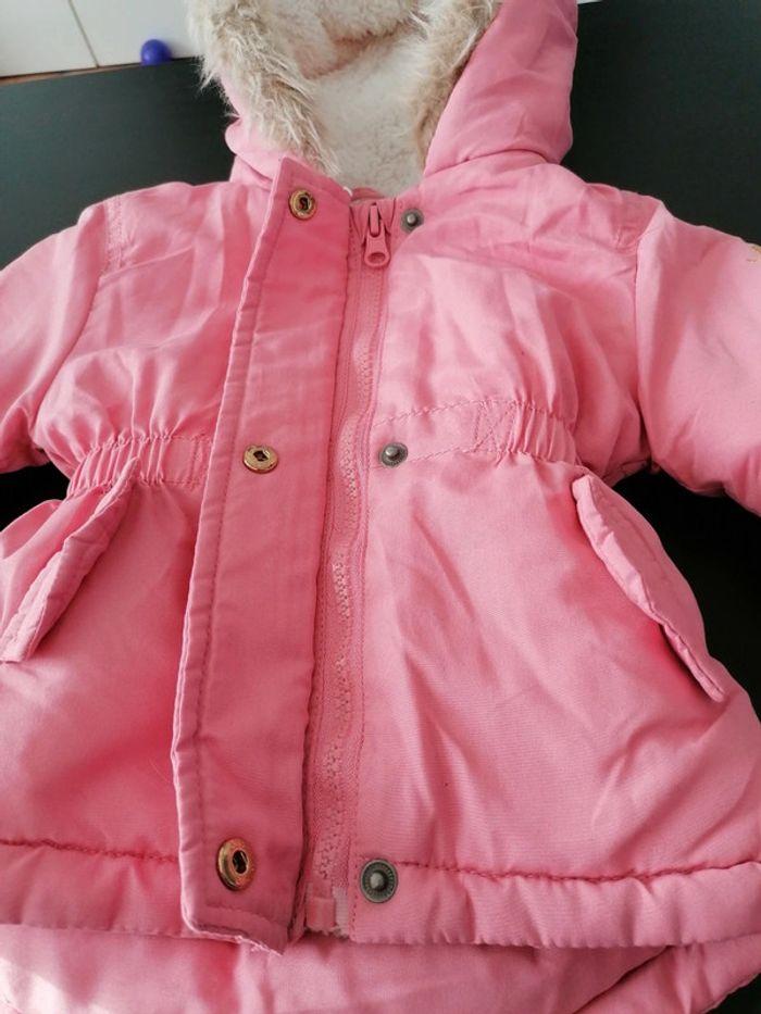 Manteau chaud rose capuche fourrure avec gants - photo numéro 3