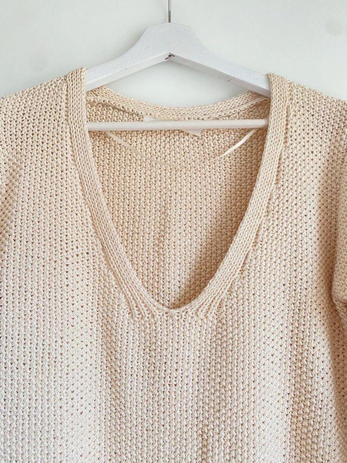 Pull long en grosses mailles beige - photo numéro 2