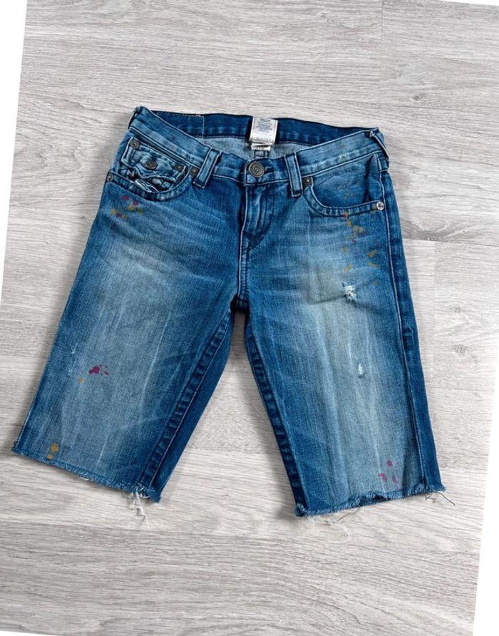 🩳 Short vintage brodé en jean True Religion Bleu Taille XS 🩳 - photo numéro 2