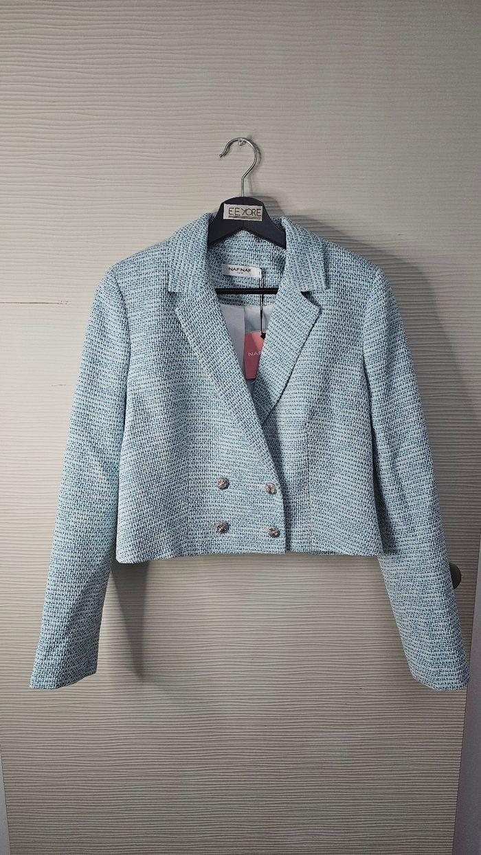 Veste tailleur blazer tweed bleu Naf Naf - photo numéro 2