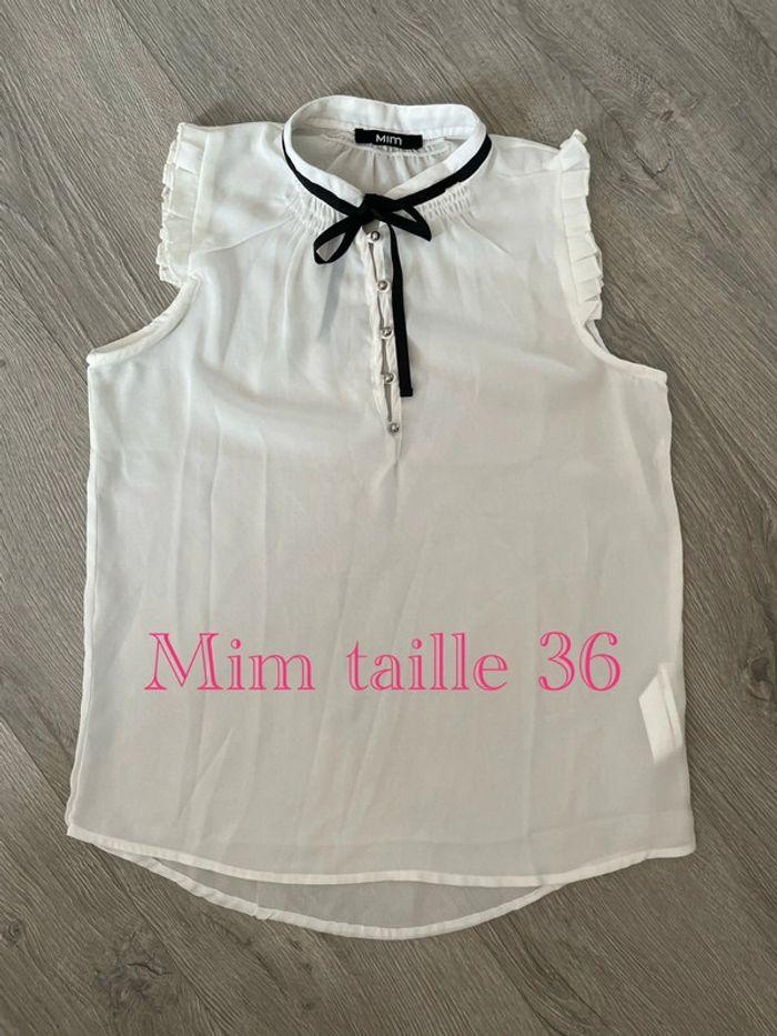 Blouse débardeur blanc et noir sans manche volant épaule et noeud devant mim taille 36 - photo numéro 1