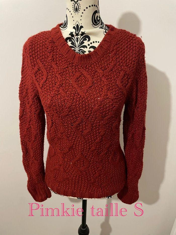 Pull à manches longues bordeaux grosse maille torsadée pimkie taille S - photo numéro 1